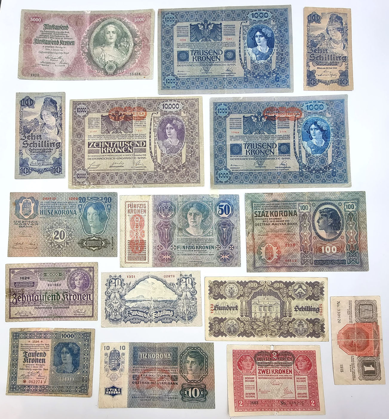 Austria, Węgry, banknoty, zestaw 16 sztuk